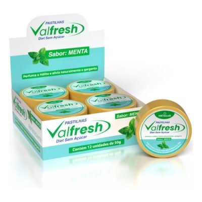 Pastilha Garganta Valfresh Menta Sem Açúcar Vit C 12 Latas